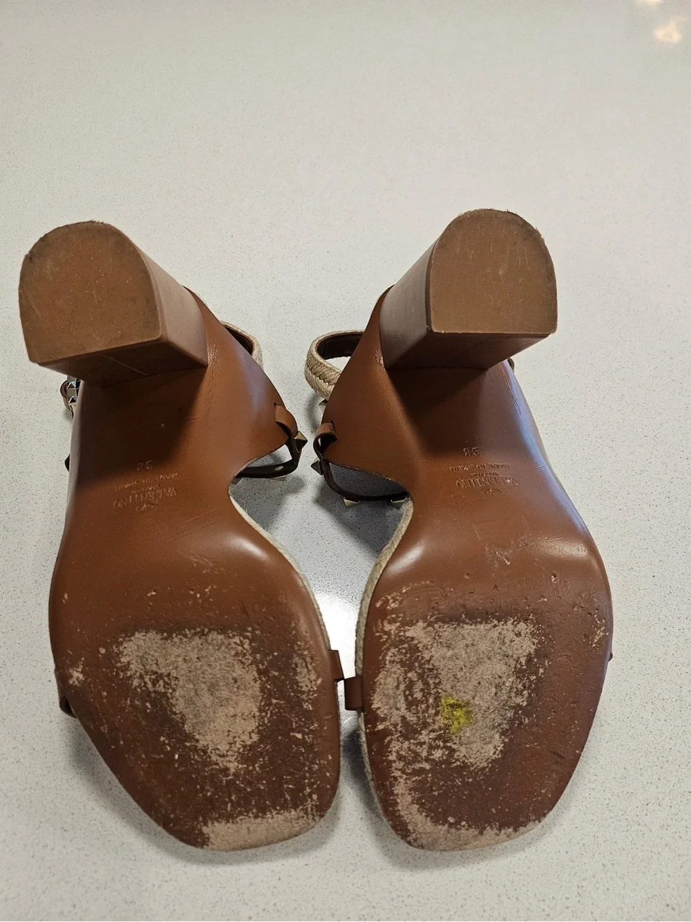Valentino Garavani Brown Leather Rockstud Espadrille Sandals